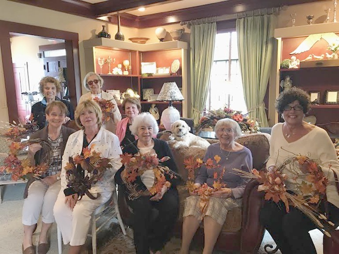 Mignonette Garden Club hosted its September meeting at The Willows by Wehr in Columbiana and created a fall wreath. Instruction was given by Jenny Wehr, owner and floral designer of The Willows. Seated, in front, from left are Beverly Muresan, Terry Gallagher, Val Zurawick, Georgia D’Andrea and Nancy Cox. Back, from left are Antonia Douglas, Pat Reardon, Dottie Bodnar and “Pistol Pete,” resident mascot at The Willows. The club is named for a flower found in Africa. Call The Willows at 330-482-2223 for information about demonstrations, classes or club meetings.