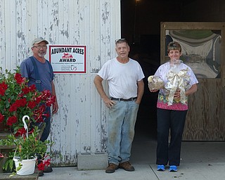 Above left, from left, are John Moreira, land management director; Richard Graney, greenhouse operator; and Mary Taylor, supervisor of environmental services and gift basket bonanza coordinator for Harvest Day to take place Saturday at Villa Maria Farm. Below, Sister Maryann Golonka, Humility of Mary, shows some of the items to be purchased at Villa Maria Harvest Day.