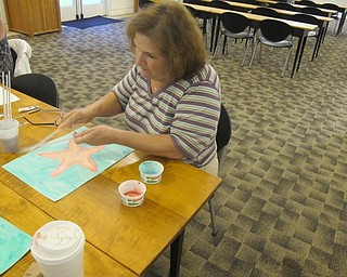 Neighbors | Zack Shively  .Some members of the Watercoloring with Andrea event at Austintown library used other painting techniques to add dots and the perception of texture to the painting.