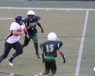 Neighbors | Submitted .Canfield Village Middle School tight end AJ Havrilla is pictured rumbling for yards.