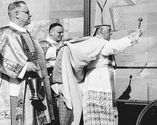 Blessing of the new St. Elizabeth Church in Campbell took place Sept. 30, 1957. Bishop Emmet M. Walsh was assisted by  Rev Michael Dravecky, left and Rev Andrew R. Beros
