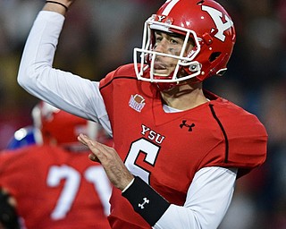 Youngstown State quarterback Hunter Wells(6) throws a pass during the first half of their game Saturday, Sept. 30, 2017, at Stambuagh Stadium in Youngstown, Ohio. ..(David Dermer | The Vindicator)..