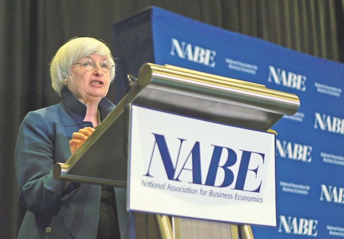 Federal Reserve Chair Janet Yellen speaks at an economics conference, Tuesday, Sept. 26, 2017, in Cleveland. Yellen has acknowledged that the Fed is puzzled by the persistence of unusually low inflation and that it might have to adjust the timing of its interest rate policies accordingly. (AP Photo/Dake Kang)