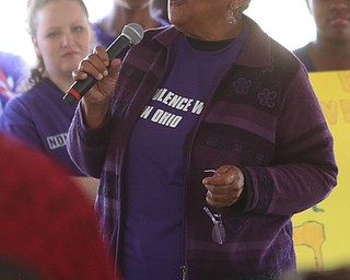 Minnijean Brown-Trickey speaks during the seventh annual Nonviolence Parade and Rally, Oct. 1, 2017, in downtown Youngstown...(Nikos Frazier | The Vindicator)