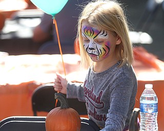 Mary Melone(9) of Boardman paints a pumpkin during the Boardman Rotary's annual Oktoberfest, Oct. 1, 2017, at Boardman Park in Boardman...(Nikos Frazier | The Vindicator)