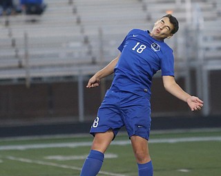 Lakeview's Michael Augustine (18) headbutts the ball during the first half as Lakeview High School takes on Poland High School, Tuesday, Oct. 3, 2017, at Dave Pavlansky Field in Poland...(Nikos Frazier | The Vindicator)..