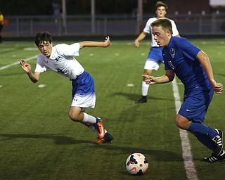 Lakeview's  Vinnie Rienzi (19) drives past Poland's Noah Cartwright (4) during the first half as Lakeview High School takes on Poland High School, Tuesday, Oct. 3, 2017, at Dave Pavlansky Field in Poland...(Nikos Frazier | The Vindicator)..