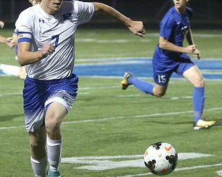 Poland's  Reed McCreery (7) drives towards the goal during the first half as Lakeview High School takes on Poland High School, Tuesday, Oct. 3, 2017, at Dave Pavlansky Field in Poland...(Nikos Frazier | The Vindicator)..