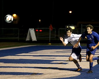 Poland's  JP Allsopp (9) and Lakeview's  Garrett Dodson (3) sprint towards the ball during the first half as Lakeview High School takes on Poland High School, Tuesday, Oct. 3, 2017, at Dave Pavlansky Field in Poland...(Nikos Frazier | The Vindicator)..