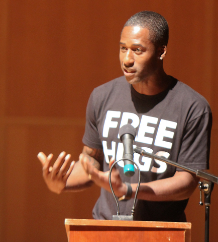 William D. Lewis The Vindicator  2017 Simeon Booker Award for Courage recipient Ken Nwadike Jr.speaks  during 10-3 event at DeYor Performing Arts Center in Youngstown.