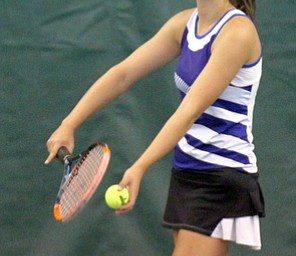 William D Lewis The Vindicator Lakeview's Anna Garvin competes in singles during girls secionals at Boardman Tnnis Center 10-5-17.