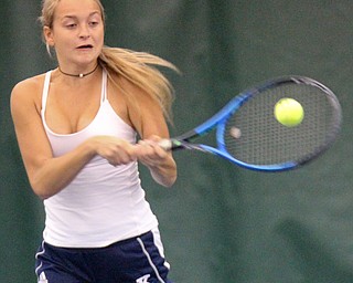 William D Lewis The Vindicator JFK's Kaytlin Marlatt competes in doubles during girls sectionals at Boardman Tennis Center 10-5-17.
