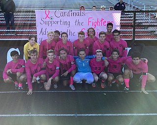 Neighbors | Submitted.The Canfield High School boys varsity soccer team supported the cause of raising breast cancer awareness with their pink jerseys during the Pink Out organized by National Honor Society senior members and varsity soccer players Macey Malinky and Sam Accordino on Sept. 30.