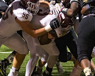 MICHAEL G TAYLOR | THE VINDICATOR- 10-06-17  FOOTBALL Boardman Spartans vs Warren Harding, Harding High School, Mollenkopf Stadium, Warren, OH..1st qtr., Boardman's Domonhic Jennings #3 runs for TD