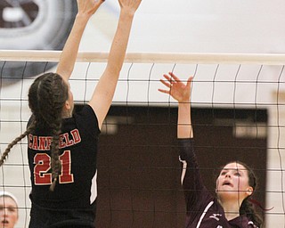 William D. Lewis The Vindicator Canfield's Alexis Metille(24) blocks a shot from Boardman's Kaylin Burkey(15) during 10-9-17 action at Boardman.