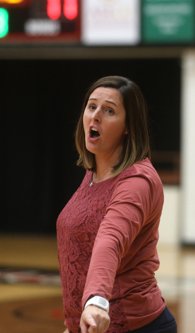 Wright State head coach Susan Clements argues with an official during the third set as Wright State University takes on Youngstown State University, Wednesday, Oct. 11, 2017, at the Beeghly Center at Youngstown State University in Youngstown. The Raiders won the set 3-1, loosing set 1 30-32 and winning set 2 25-16, set 3 25-17 and set 4 25-22...(Nikos Frazier | The Vindicator)..
