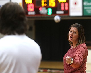 Wright State head coach Susan Clements argues with an official during the third set as Wright State University takes on Youngstown State University, Wednesday, Oct. 11, 2017, at the Beeghly Center at Youngstown State University in Youngstown. The Raiders won the set 3-1, loosing set 1 30-32 and winning set 2 25-16, set 3 25-17 and set 4 25-22...(Nikos Frazier | The Vindicator)..