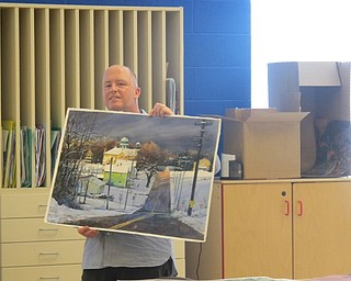 Neighbors | Zack Shively.Watercolor artist Chris Leeper displayed his painting of Belle Vista to Jennifer Houston's art class. Houston said she challenged herself to bring in more members of the community to her art room this year.