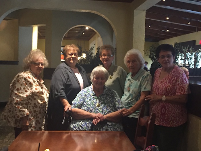 The Club has been meeting every month for 70 years and recently met at the Olive Garden in Boardman. Members in attendance, standing, from left, were Ruth Creighton, JoAnn Love, Frances Tkach (founder), Barbara Nageotte, Addie Suhovecky.  Seated is Shirley Tyson.