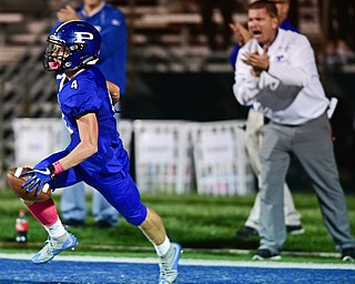 POLAND, OHIO - OCTOBER 13, 2017: Poland's Mike Diaz celebrates after scoring a touchdown during the first half of their game Friday night at Poland High School. DAVID DERMER | THE VINDICATOR