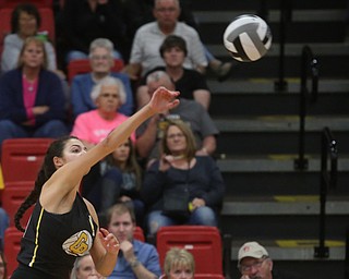 Crestview's Emily Emch (19) prepares to spike the ball during the second set as Crestview High School takes on South Range High School during the 2017 DIII District Volleyball Tournament, Thursday, Oct. 19, 2017, at Salem High School in Salem. Crestwood won the series, 3-0...(Nikos Frazier | The Vindicator)..
