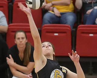 Crestview's Brenna Auer (25) connects with the ball during the second set as Crestview High School takes on South Range High School during the 2017 DIII District Volleyball Tournament, Thursday, Oct. 19, 2017, at Salem High School in Salem. Crestwood won the series, 3-0...(Nikos Frazier | The Vindicator)..