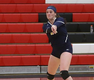 United's Anna Paterson (11) bumps the ball during the second set as United Local High School takes on Springfield Local High School during the 2017 DIII District Volleyball Tournament, Thursday, Oct. 19, 2017, at Salem High School in Salem...(Nikos Frazier | The Vindicator)..