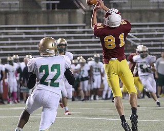 Cardinal Mooney wide receiver Anthony Fire (81) attempts to catch a pass during the second quarter as Ursuline High School takes on Cardinal Mooney High School, Friday, Oct. 20, 2017, at Stambaugh Stadium at Youngstown State University in Youngstown...(Nikos Frazier | The Vindicator)..