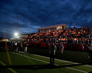 during a vigil for Girard Police Officer Justin Leo, Sunday, Oct. 22, 2017, at Arrowhead Stadium in Girard. Officer Leo was killed while responding to a potential suicide around 10:00 p.m., Saturday, Oct. 21, 2017, on the 400 block of Indiana Ave in Girard. Officer Leo was transported to St. Elizabeth’s Youngstown for surgery where he later died. ..(Nikos Frazier | The Vindicator)