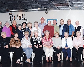 Austintown Fitch High School Class of 1957 celebrated its 60th class reunion Oct. 6 at The Manor in Austintown which was followed by a breakfast at Denny’s in Austintown on Oct. 7. Classmates in attendance, front row, seated, from left, are Donna Dwyer Oros, Pat Italiano Butch, Janice May Wehr, Pat Brown Biggs, Rita Sheetz Creed, Doris Schrum Burkett, Joanne Bequeath Reese, Shirley Novotny Sedlat, Judy Shood Hall and Judy Brott Shonn. Back row, from left, are Dick Green, Bob Paugh, Rudy Nelson, Cora Phillips Brown, Lois Platt Cole, Pat Baket Woodworth, Lunetta Hoffman Moherman, Michael Connolly, Tom Shephard, Bill Reese, Warner Cole, Lester Mellat, John Wilcox and Larry Oros.
