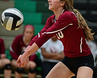 BELOIT, OHIO - OCTOBER 24, 2017: Mooney's Courtney Koken bumps the ball during their OHSAA Tournament match, Wednesday night at West Branch High School. DAVID DERMER | THE VINDICATOR