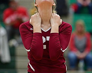 BELOIT, OHIO - OCTOBER 24, 2017: Mooney's Kaylin Bowman shows her frustration after a Crestwood point during their OHSAA Tournament match, Wednesday night at West Branch High School. DAVID DERMER | THE VINDICATOR