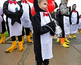 YOUNGSTOWN, OHIO - OCTOBER 28, 2017: Xavier Glodziak, 7 of Girard stands near the parade route dressed up like a penguin near the parade route waiting for the start of the YSU homecoming parade, Saturday afternoon. DAVID DERMER | THE VINDICATOR