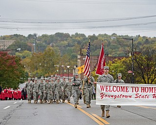 YOUNGSTOWN, OHIO - OCTOBER 28, 2017: Members of the YSU ROTC start the YSU homecoming parade on Fifth Avenue, Saturday afternoon. DAVID DERMER | THE VINDICATOR