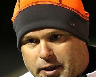Springfield local head coach Justin Kosek after loosing to Elyria Catholic High School, 0-6 in the Division III Region 9 Regional Semi-Finals, Tuesday, Oct. 31, 2017, at Green Memorial Stadium in Uniontown...(Nikos Frazier | The Vindicator)..