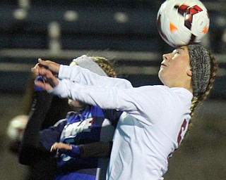 William D. Lewis the Vindicator Canfield's Marisa Scheetz(5) heads the ball during 10312017 action at Ravenna.