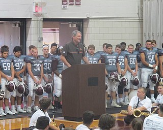 Neighbors | Zack Shively.Former Browns quarterback and Spartan alumnus Bernie Kosar spoke during Boardman's pep rally. He praised the academic and athletic programs during his speech.