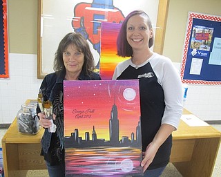 Neighbors | Zack Shively.Wonderstruck Artisan Market and Classes led a painting class at Austintown Fitch High School. Wonderstruck Market hosts "Painting for a Cause" events across the area and have studios in Canfield and Poland. Pictured are, from left, Cheryl Pluchinsky and owner Stephanie Miller.
