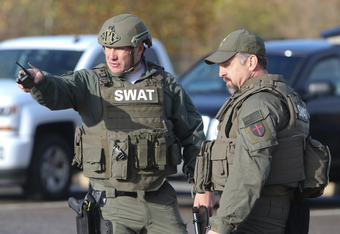  ROBERT K YOSAY  | THE VINDICATOR..The Mahoning Valley Crisis Response Team/SWAT consisting of police officers from the three counties along with YFD and STATMedEvac  had a mock scenario at the Covelli center. The SWAT exercise was to test new radios and equipment as well as prepare for an actual event xxxxx Sgt John Elberty.-30-