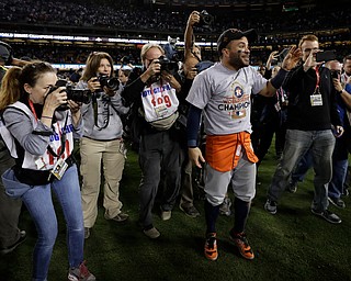 Houston Astros' Jose Altuve celebrates after Game 7 of baseball's World Series against the Los Angeles Dodgers Wednesday, Nov. 1, 2017, in Los Angeles. The Astros won 5-1 to win the series 4-3. (AP Photo/Matt Slocum)