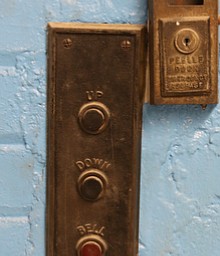     ROBERT K. YOSAY  | THE VINDICATOR..The original Vindicator building on the corner of Vindicator Square and Boardman St  has been renovated and opens for YBI..the freight elevator control....-30-