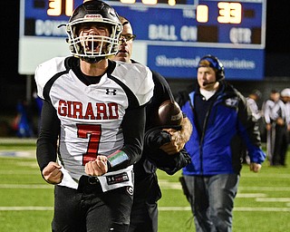 CORTLAND, OHIO - NOVEMBER 3, 2017: Girard's Mark Said celebrates while running off the field after Girard defeated Lakeview 33-31 in their OHSAA playoff game, Friday night at Lakeview High School. DAVID DERMER | THE VINDICATOR