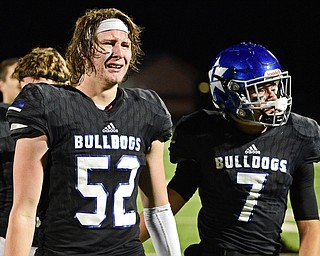 CORTLAND, OHIO - NOVEMBER 3, 2017: Lakeview's Alec Bartholomew is consoled by Andrew Oakes after Girard defeated Lakeview 33-31 in their OHSAA playoff game, Friday night at Lakeview High School. DAVID DERMER | THE VINDICATOR