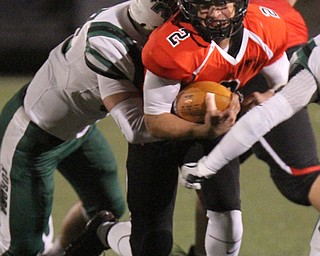 William D Lewis The Vindicator Canfield's Vinny Fiorenz(2) bangs up the middle for yardage during 11-3-17 playoff action with Aurora at Canfield.