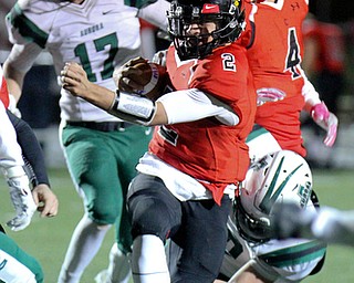 William D Lewis The Vindicator Canfield's Vinny Fiorenza(2) bangs up the middle for yardage during 11-3-17 playoff action with Aurora at Canfield.
