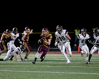 South Range's Mathias Combs(18) runs the ball on the kickoff during the first quarter as Crestview High School takes on South Range High School, Friday, Nov. 3, 2017, at Raider's stadium at the Rominger Sports Complex in Canfield...(Nikos Frazier | The Vindicator)..