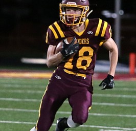 South Range's Mathias Combs(18) runs the ball during the first quarter as Crestview High School takes on South Range High School, Friday, Nov. 3, 2017, at Raider's stadium at the Rominger Sports Complex in Canfield...(Nikos Frazier | The Vindicator)..