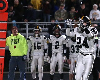 Crestview's Jeff Feo(24) waits for the pass during the first quarter as Crestview High School takes on South Range High School, Friday, Nov. 3, 2017, at Raider's stadium at the Rominger Sports Complex in Canfield...(Nikos Frazier | The Vindicator)..