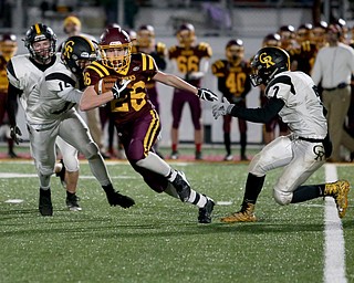 South Range's Brennan Toy(26) weaves to avoid the Crestview defense during the second quarter as Crestview High School takes on South Range High School, Friday, Nov. 3, 2017, at Raider's stadium at the Rominger Sports Complex in Canfield...(Nikos Frazier | The Vindicator)..