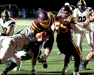 South Range quarterback Aniello Buzzacco(14) steps into the endzone for a touchdown during the second quarter as Crestview High School takes on South Range High School, Friday, Nov. 3, 2017, at Raider's stadium at the Rominger Sports Complex in Canfield...(Nikos Frazier | The Vindicator)..